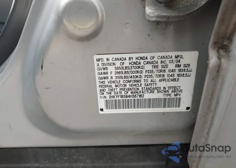 2004 Honda Pilot Ex-L from USA, damaged, VIN 2HKYF18594H567162